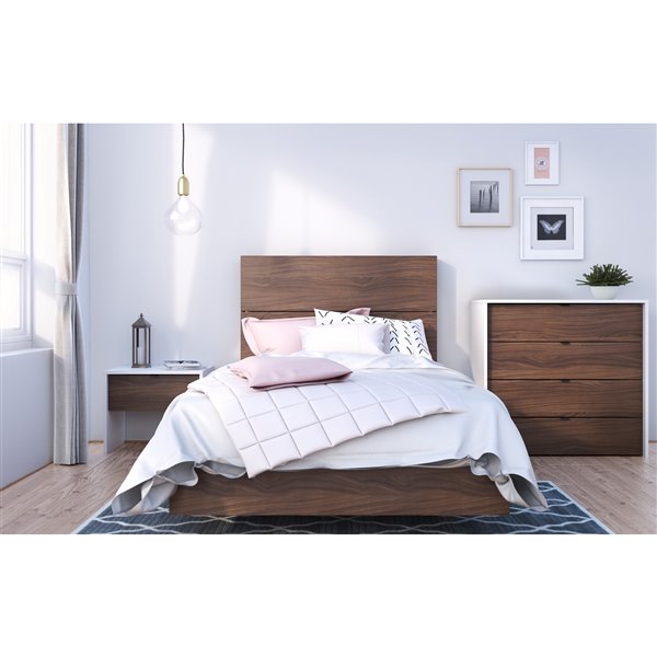 Nexera 1 Drawer White And Walnut Nightstand 212103 Rona