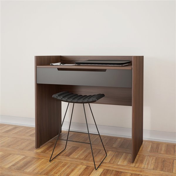 Nexera Alibi Dark Finish 34 13 In X 36 In Walnut Charcoal Vanity And Writing Desk 342642 Rona