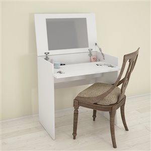 Nexera Matte White 30.75-in x 29.75-in Vanity and Writing Desk with Enclosed Storage and Mirror
