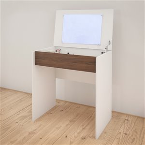 Nexera White/Walnut 30.75-in x 29.75-in Vanity and Writing Desk With Enclosed Storage And Mirror