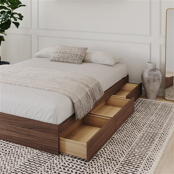 Nexera 3 Drawer Walnut 81.75-in x 62-in Queen Size Platform Bed