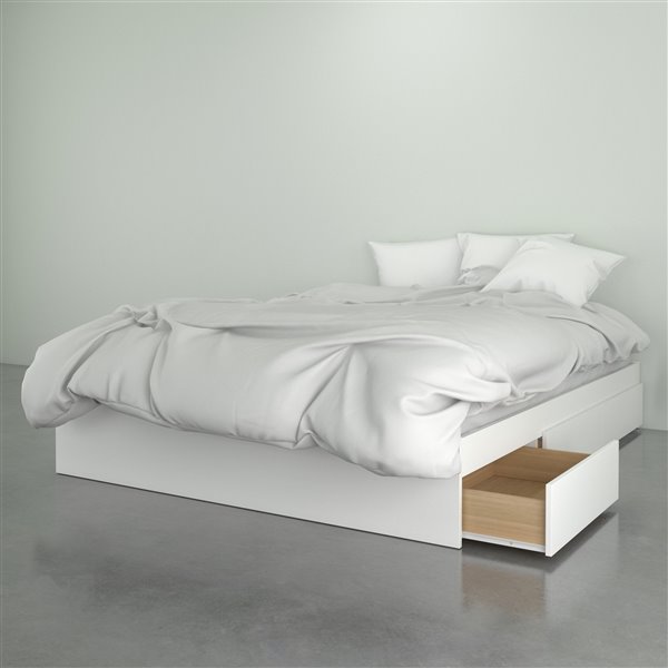 Nexera 3 Drawer Walnut White 81 75 In X, Queen Platform Bed Frame With Storage Metal