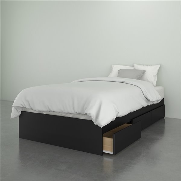 3 Drawer 76 In X 41 13 Twin Size Bed, Twin Size Bed Frame With Storage Black