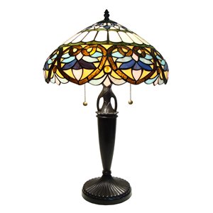 Fine Art Lighting Ltd. Tiffany 16-in x 26-in with Vintage Bronze Base and Multi Coloured Glass Shade Table Lamp