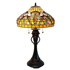 Fine Art Lighting Ltd. Tiffany 16-in x 28-in with Vintage Bronze Base and Multi Coloured Glass Shade Table Lamp