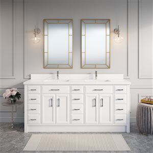 Calumet 75-in Double Sink White Bathroom Vanity with Quartz Top