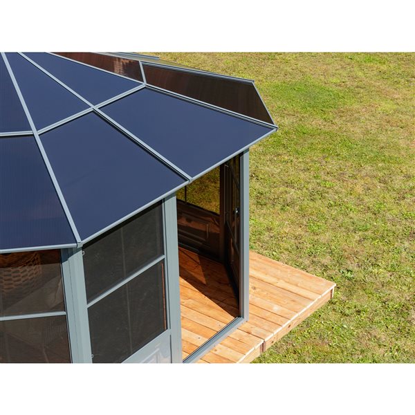 Solarium Florence de Gazebo Penguin métal gris toit polycarbonate permanent 12 pi x15 pi