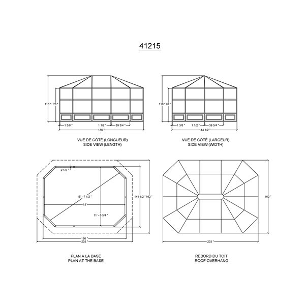 Solarium Florence de Gazebo Penguin métal gris toit polycarbonate permanent 12 pi x15 pi