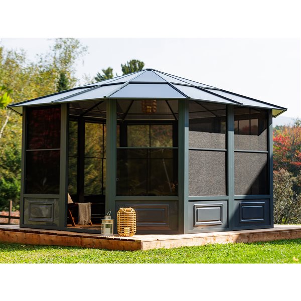 Gazebo Penguin Florence Solarium Gray Metal Polycarbonate Roof Permanent 12-ft x 15-ft