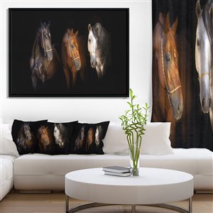 Tableau d'art, trois chevaux à la bride d'or, 30 po x 62 po