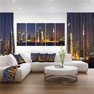 Toile imprimée, New York de nuit , 28" x 60", 5 panneaux