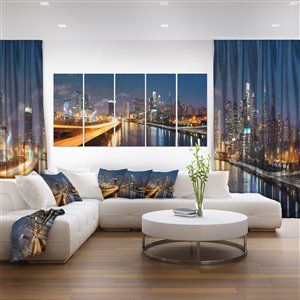 Designart Canada Philadelphia at Night Canvas Print 28-in x 60-in 5 Panel Wall Art