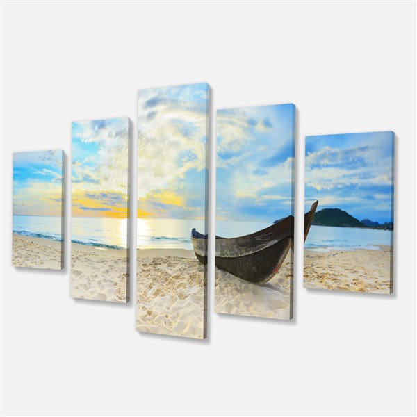 Designart Canada Calm Beach Panorama 32-in x 60-in 5 Panel Wall Art