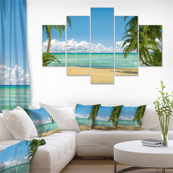 Designart Canada Palms at Caribbean Beach 32-in x 60-in 5 Panel Wall Art