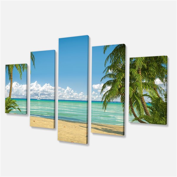 Designart Canada Palms at Caribbean Beach 32-in x 60-in 5 Panel Wall Art