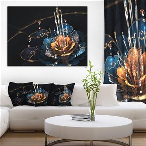 Tableau, gouttes d'eau sur fleur orange et bleu, 30" x 40"