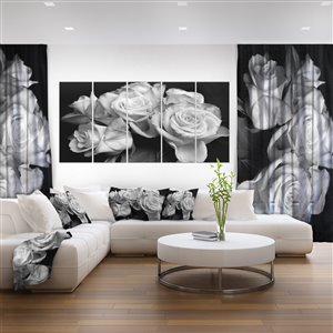 Designart Canada Black and White 28-in x 60-in 5 Panel Roses Canvas Print Wall Art