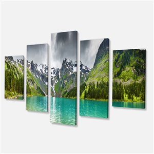 Tableau, panorama lac de montagne, 32" x 60", 5 panneaux