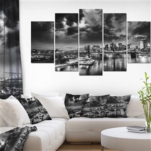 Designart Canada Night in New York City Canvas 32-in x 60-in 5 Panel Wall Art