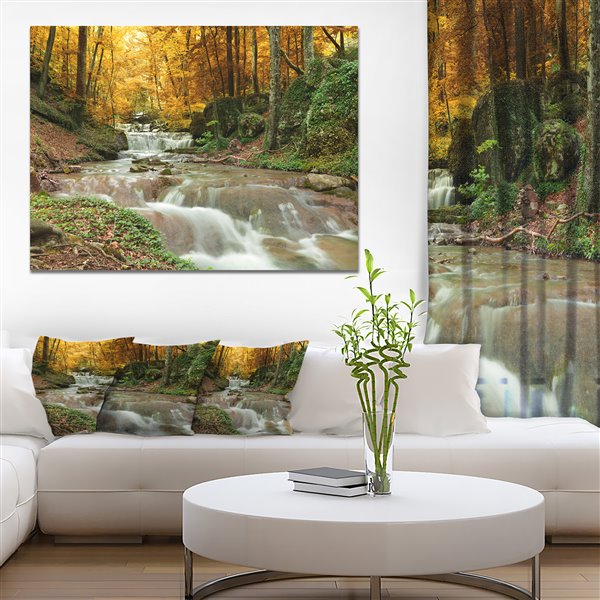 Designart Canada Forest Waterfall with Yellow Trees Wall Art 30-in x 40-in