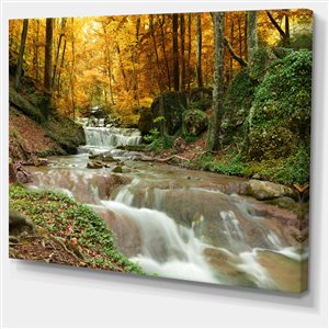 Designart Canada Forest Waterfall with Yellow Trees Wall Art 30-in x 40-in