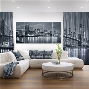 Toile imprimée New York de nuit, 5 panneaux, 60" x 28"