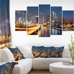 Designart Canada Philadelphia at Night Canvas Print 32-in x 60-in 5 Panel Wall Art