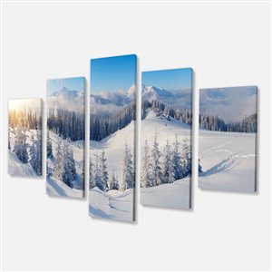 Toile imprimée montagnes d'hiver, 60 po x 32 po, 5 panneaux