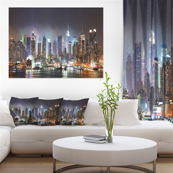 Designart Canada Time Square in Blue Light 30-in x 40-in Canvas Wall ...