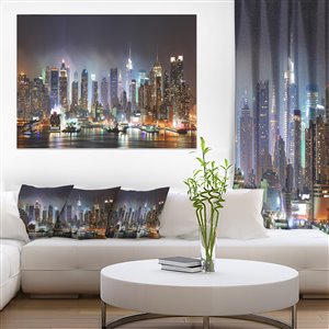Designart Canada Time Square in Blue Light 30-in x 40-in Canvas Wall Art