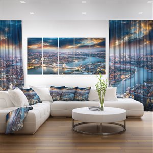 Vue aérienne-Londres au crépuscule-tableau, 28"x60", 5 pcs
