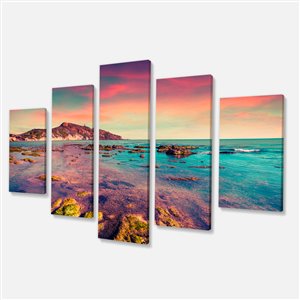 Designart Canada Giallonardo Beach Colourful Sunset 32-in x 60-in 5 Panels Wall Art