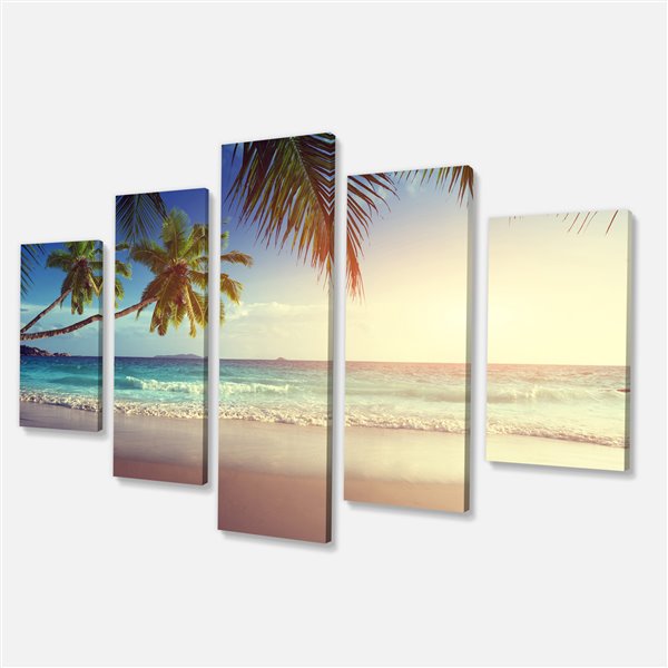 Designart Canada Sunset on Seychelles Beach 32-in x 60-in 5 Panel Wall ...