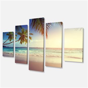 Coucher de soleil aux Seychelles, tableau, 32"x60", 5 pièces