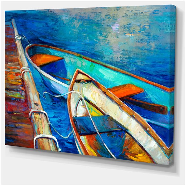 Designart Canada Boats and Pier in Blue Shade 30-in x 40-in Wall Art