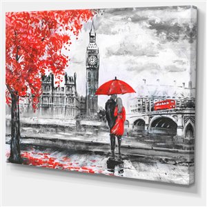 Designart Canada Couple Walking in London Print on Canvas 30-in x 40-in