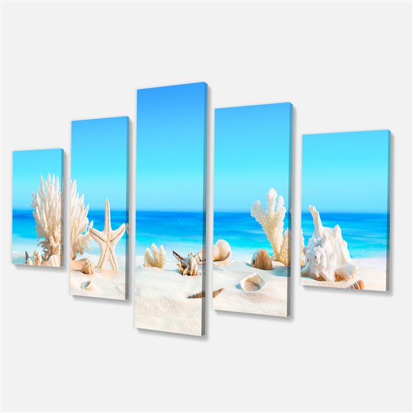 Designart Canada Seashells on Beach 32-in x 60-in 5 Panel Wall Art