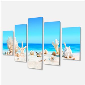 Ens. de tableaux, coquillages et plage, 60"x32", 5 panneaux
