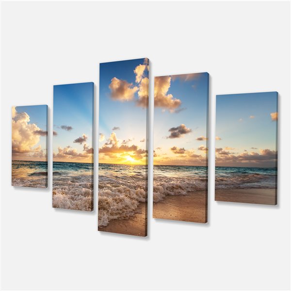 Designart Canada Sunrise on the Beach 32-in x 60-in 5 Panel Wall Art ...