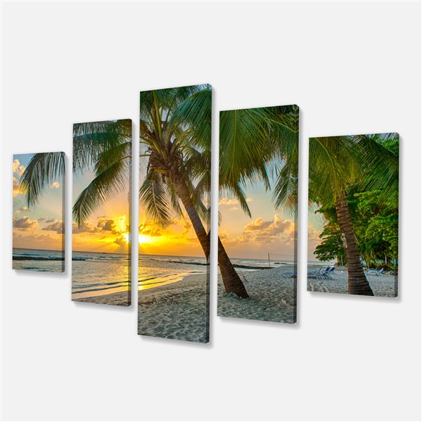 Designart Canada Beach in Barbados 60-in x 32-in 5 Panel Artwork