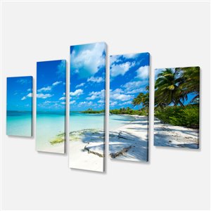 Designart Canada Tropical Beach with Palm Shadows Canvas Print 32-in x 60-in 5 Panel Wall Art