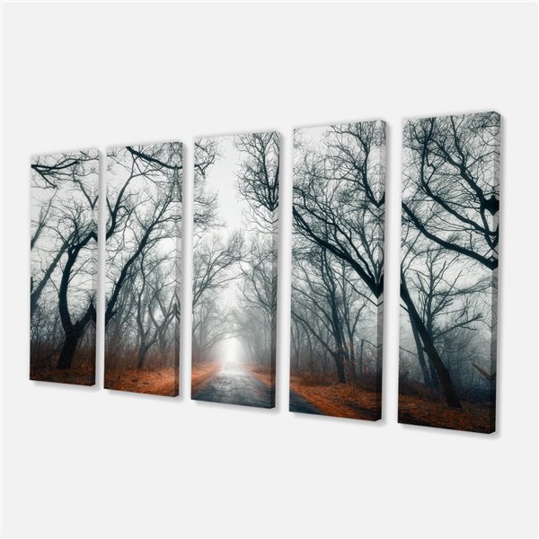 Designart Canada Mystic Road in Forest 28-in x 60-in 5 Panel Wall Art