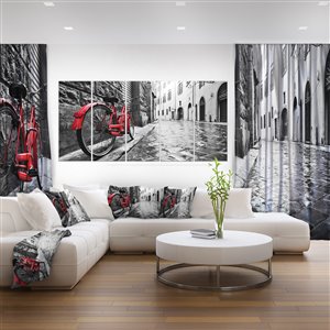 Impression, vélo rouge d'époque, - 60" x 28", 5 panneaux