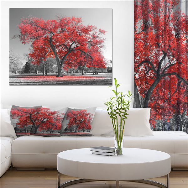 Designart Canada Big Red Tree On Foggy Day 40-in x 30-in Print On Canvas wall Art