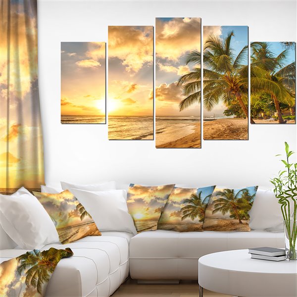 Designart Canada Gorgeous Beach Of Barbados 32 In X 60 In 5 Panels Wall Art Pt11484 373 Rona