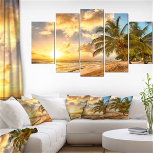 Magnifique plage de la Barbade, tableau, 60"x32", 5 pièces