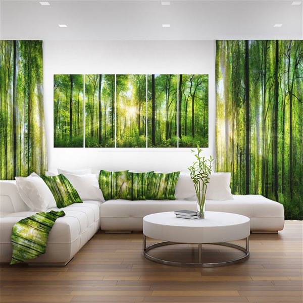 Designart Canada Sunbeams In The Forest 28-in X 60-in 5 Panel Wall Art 