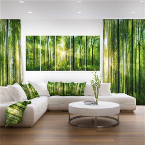 Designart Canada Sunbeams in the Forest 28-in x 60-in 5 Panel Wall Art