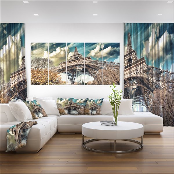 Designart Canada Street View of Paris Eiffel Tower 28-in x 60-in 5 Panel Wall Art