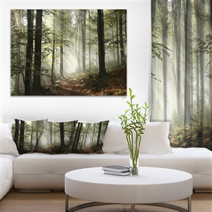 Designart Canada Light in Foggy Fall Forest Paint on 30-in x 40-in Canvas Wall Art